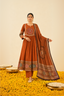 Rustic Orange Cotton A-Line Kurta Set