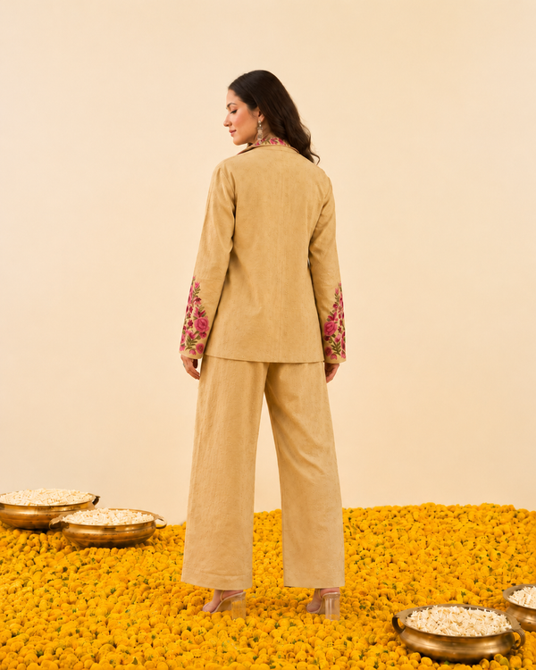 Beige Cotton Schiffli Co-ord Set