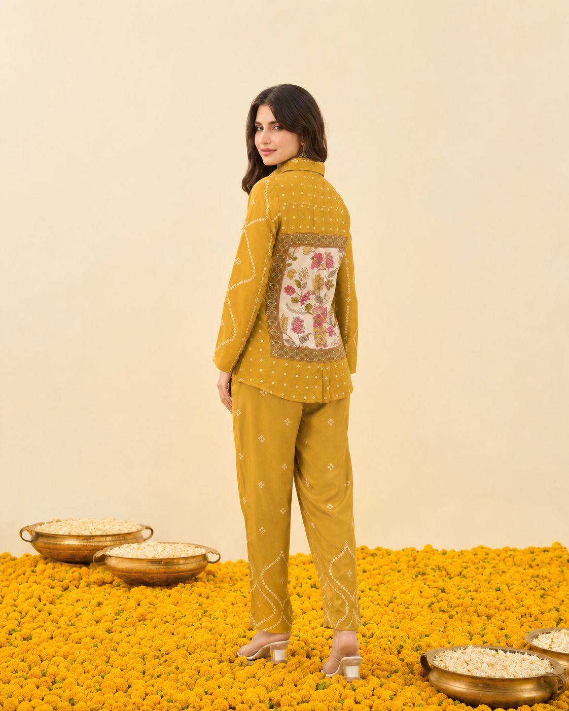 Mustard Bandhej Print Crape Co-ord Set Secondary image