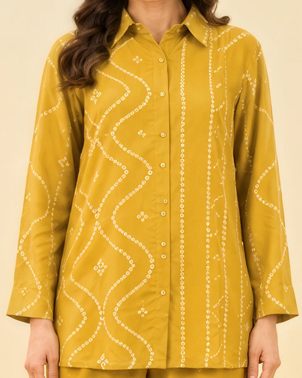 Mustard Bandhej Print Crape Co-ord Set