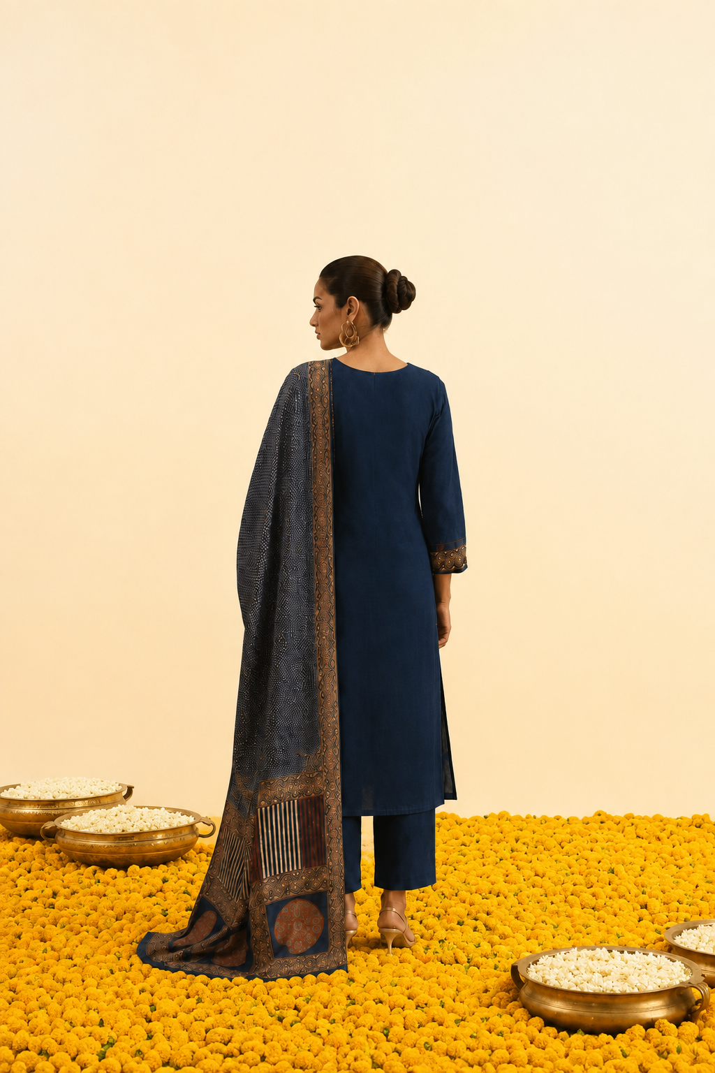Navy Blue Cotton Kurta Set Secondary image