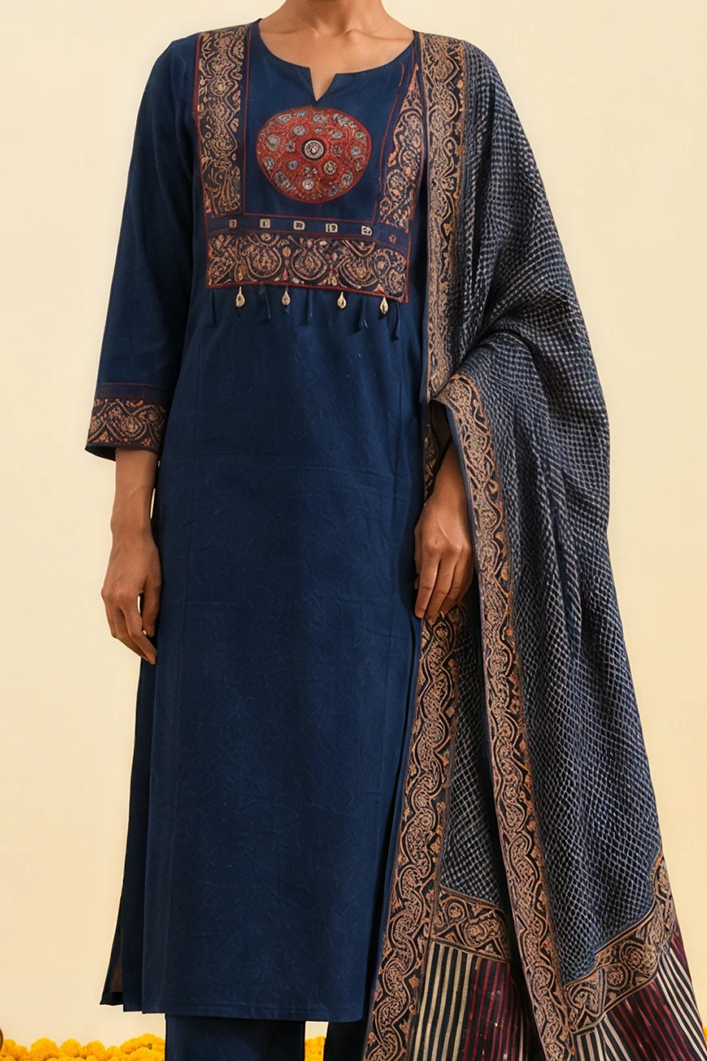 Navy Blue Cotton Kurta Set