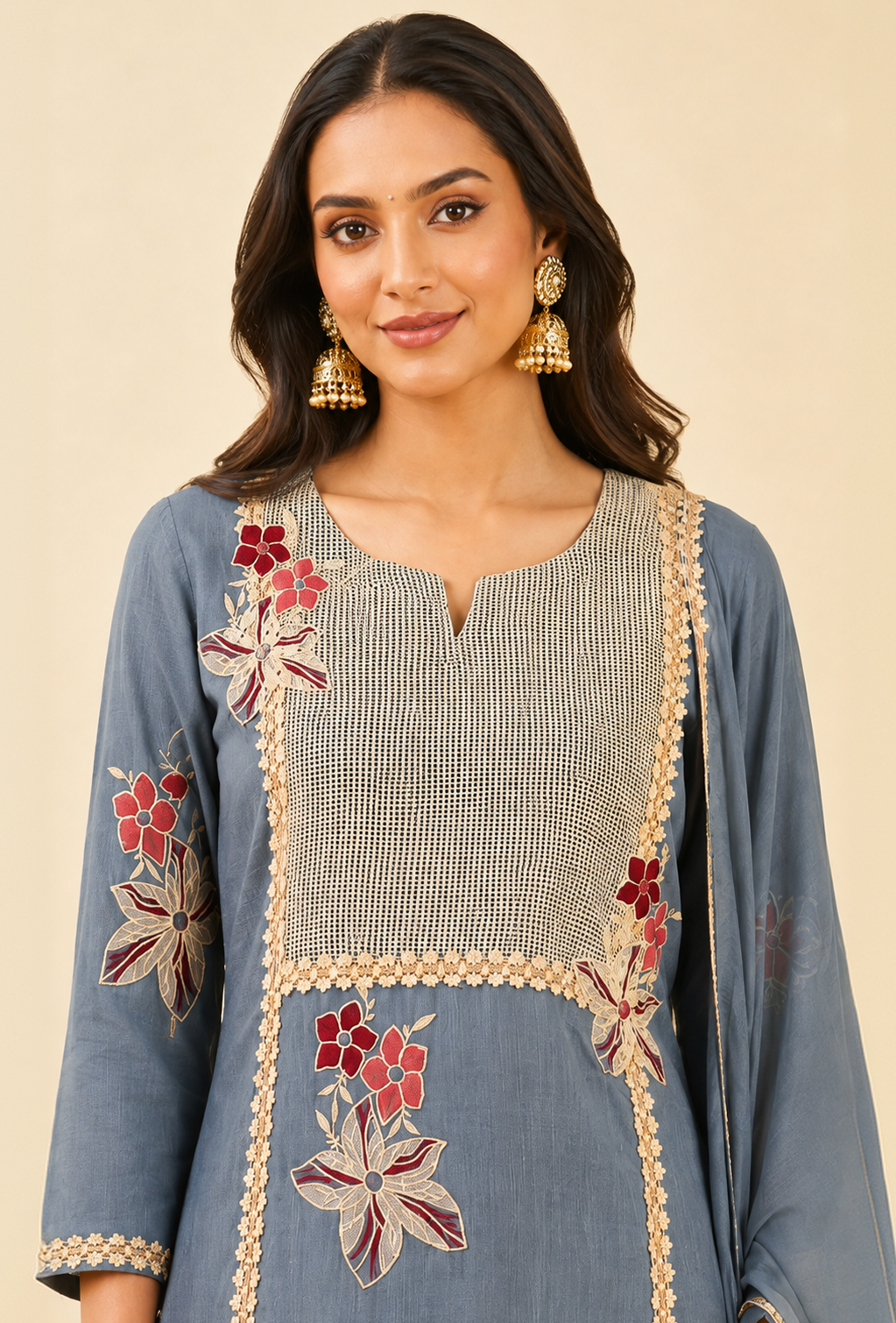 Powder Blue Crush Cotton Kurta Set