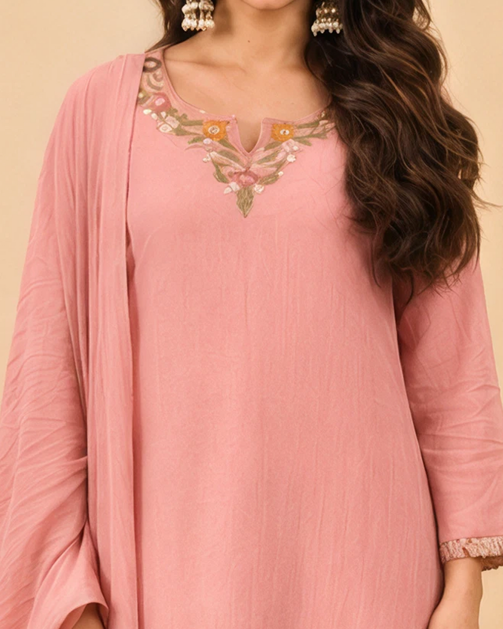 Powder Pink Mul Chanderi Kurta Set