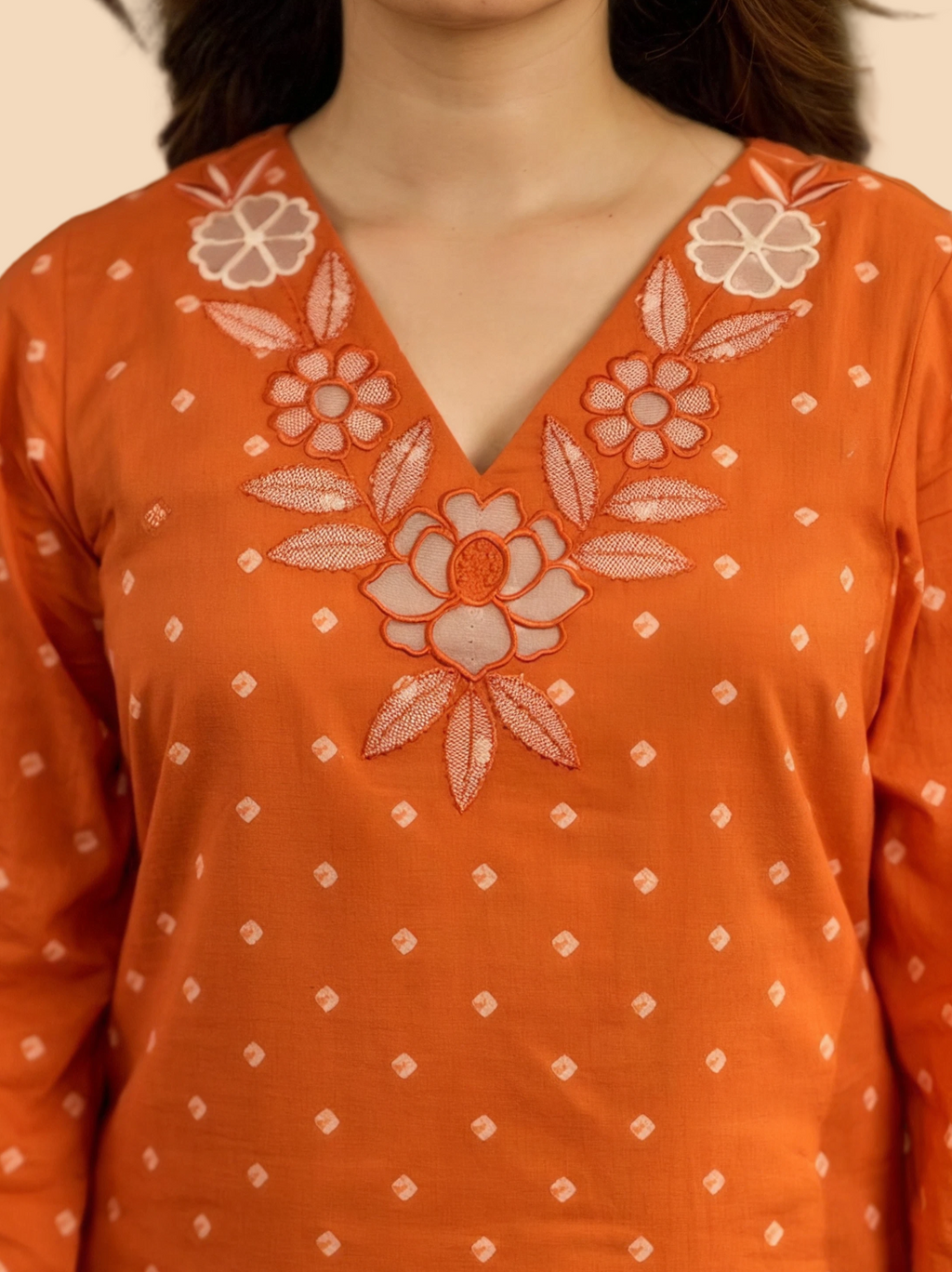 Rustic Orange Bandhej Print Kurta Set