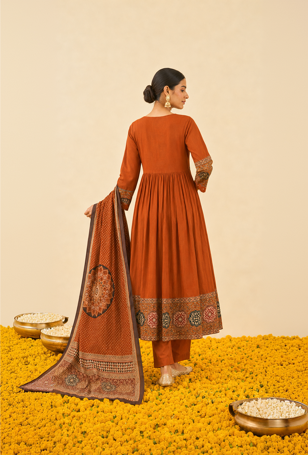 Rustic Orange Cotton A-Line Kurta Set Secondary image