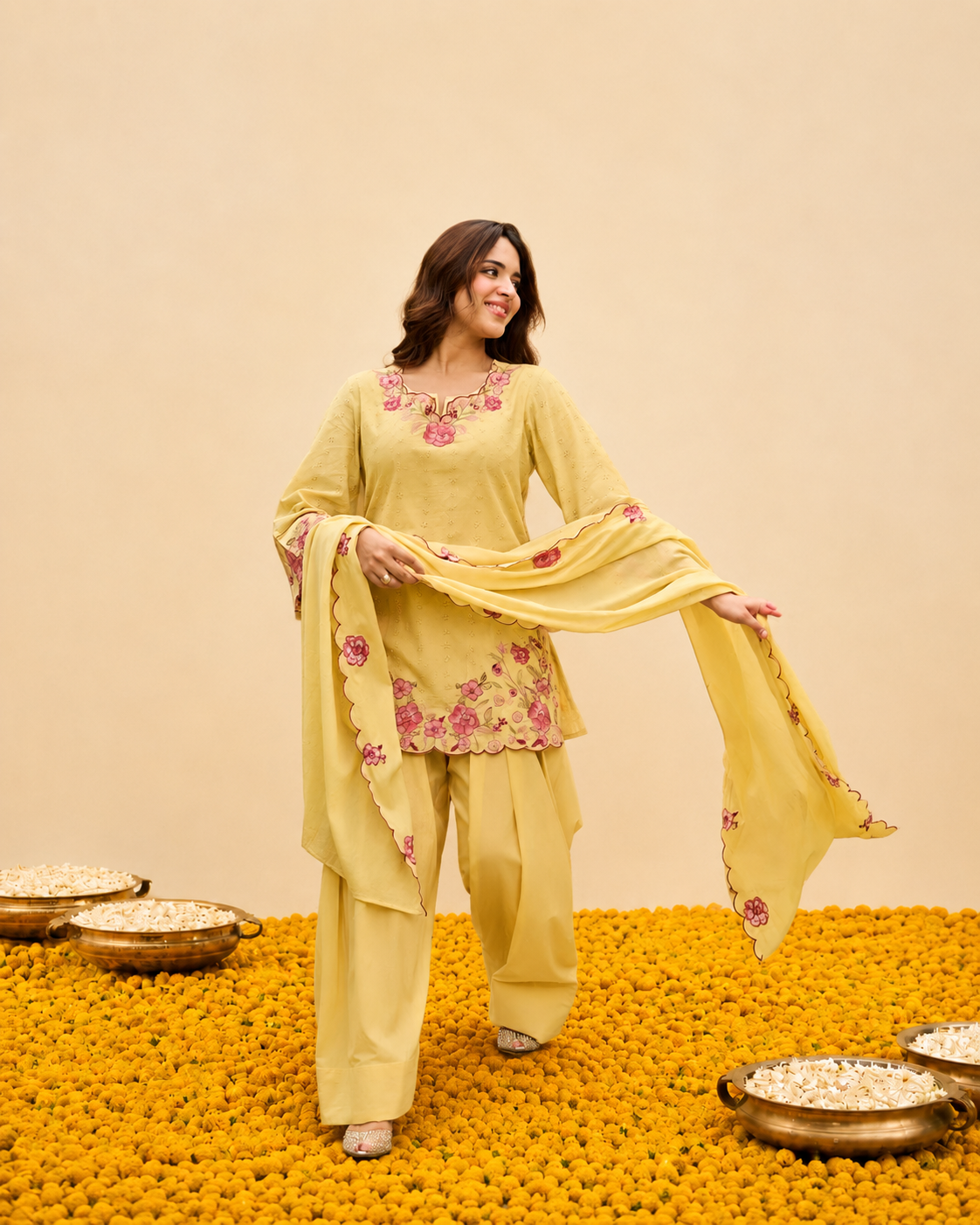 Yellow Schiffli Farshi Salwar Set Main image